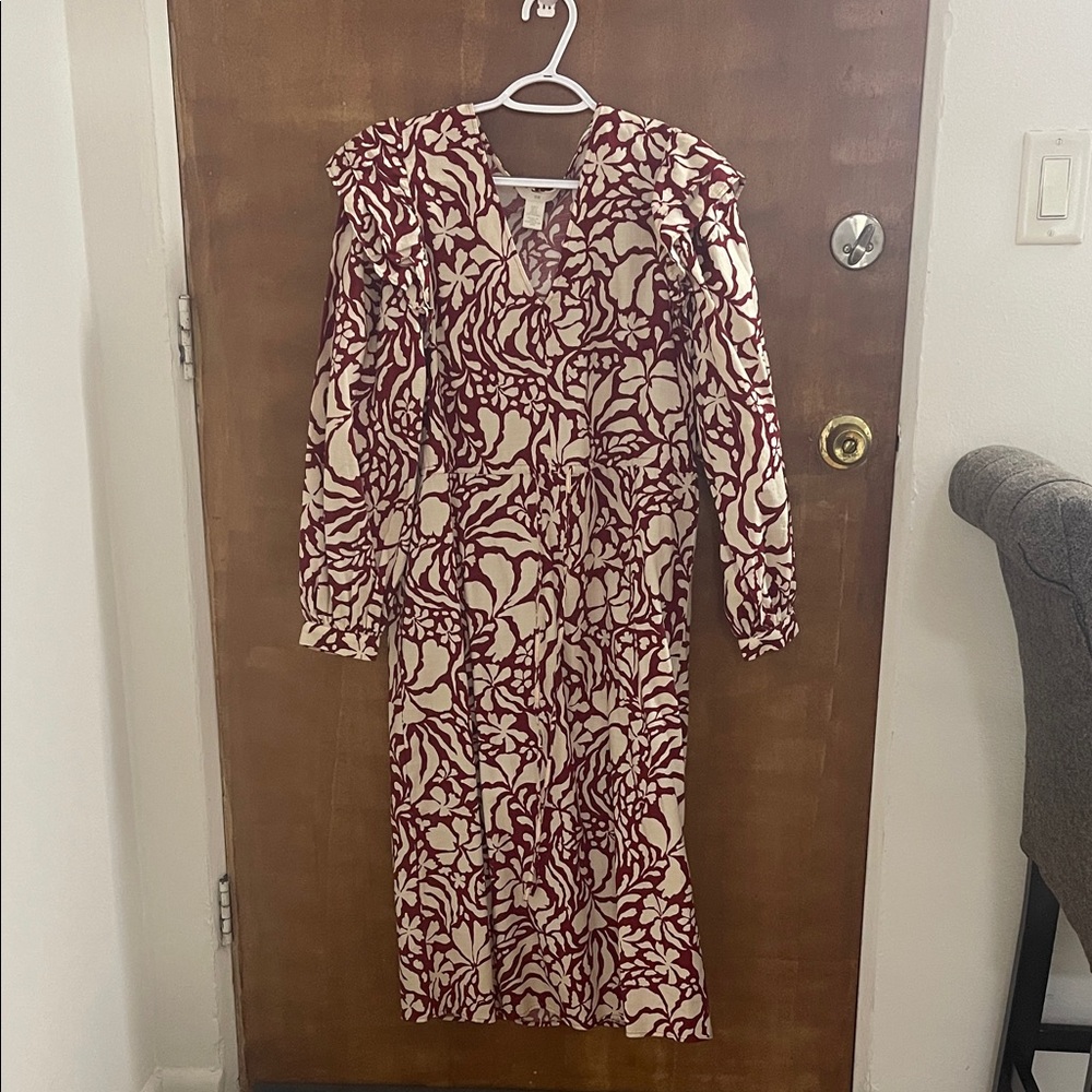H&M Long Sleeve Red and Cream Dress